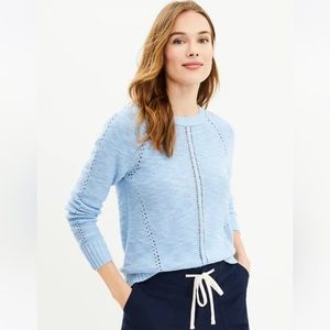 Loft Pointelle Raglan Sleeve Sweater. Eggshell blue size large.